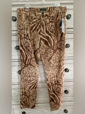 RALPH LAUREN Tan Stretch Geometric Modern Skinny Ankle Jeans (10) NWT